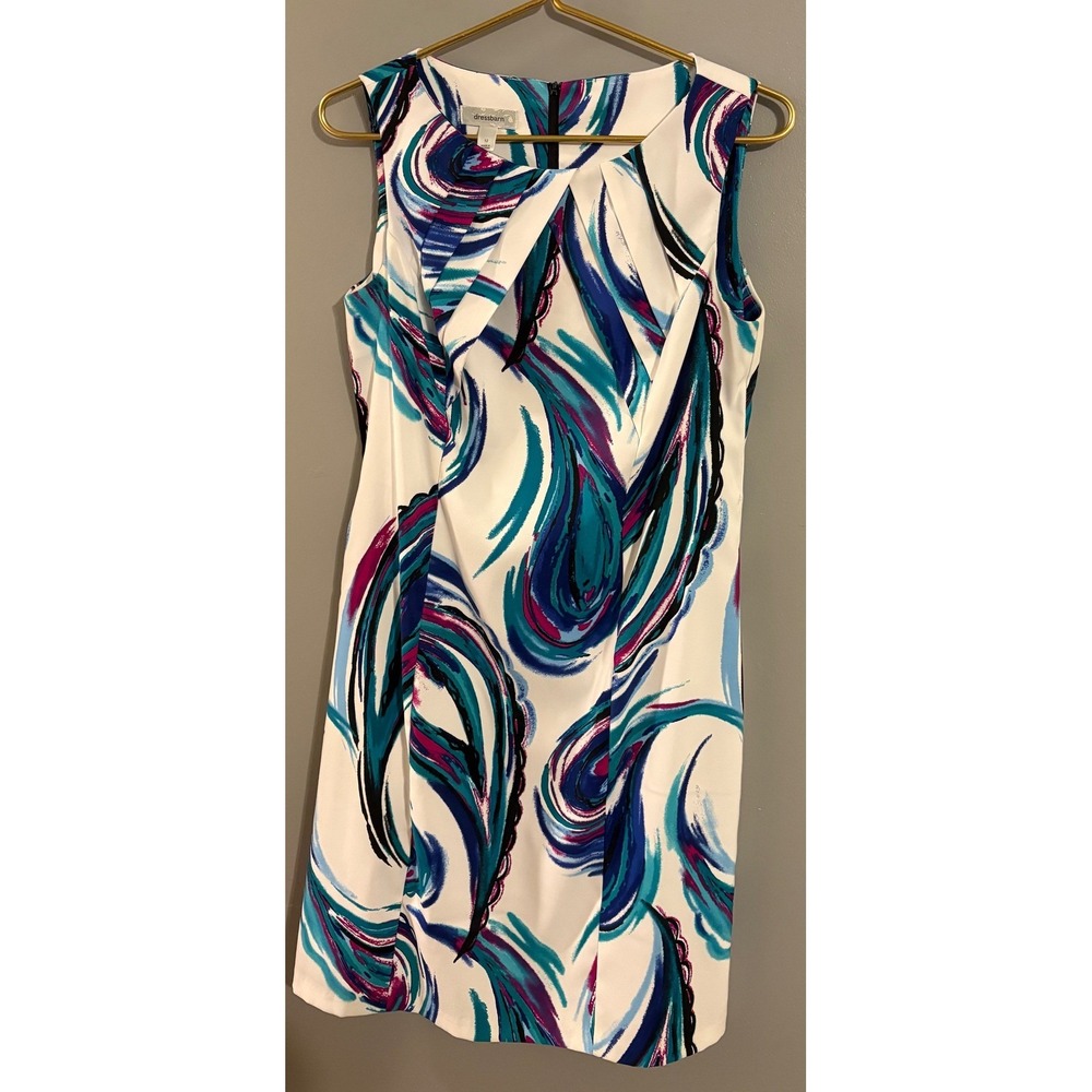 Dressbarn Womens Blue Teal Abstract Print Sleeveless Sheath Dress Size 12